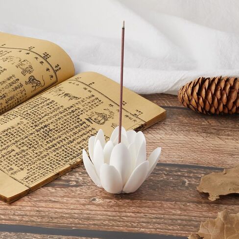 GORGECRAFT Ceramic White Lotus Incense Burner Flower Cone Incense Sticks Holder Handmade Porcelain Petals Style Coil Base Support Stand for Yoga Studio Living Room Home Fragrance Decoration in Saudi Arabia