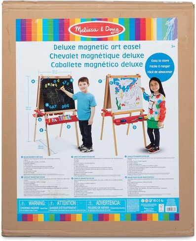 Melissa & Doug Deluxe Magnetic Standing Art Easel With Chalkboard, Dry-Erase Board, and 39 Letter and Number Magnets - FSC Certified in Saudi Arabia