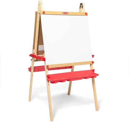 Melissa & Doug Deluxe Magnetic Standing Art Easel With Chalkboard, Dry-Erase Board, and 39 Letter and Number Magnets - FSC Certified in Saudi Arabia