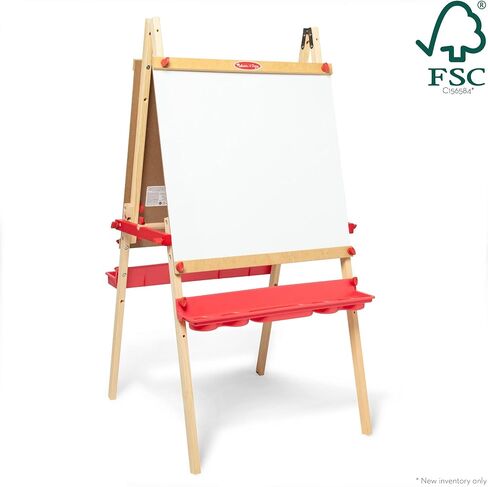Melissa & Doug Deluxe Magnetic Standing Art Easel With Chalkboard, Dry-Erase Board, and 39 Letter and Number Magnets - FSC Certified in Saudi Arabia