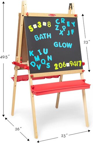 Melissa & Doug Deluxe Magnetic Standing Art Easel With Chalkboard, Dry-Erase Board, and 39 Letter and Number Magnets - FSC Certified in Saudi Arabia