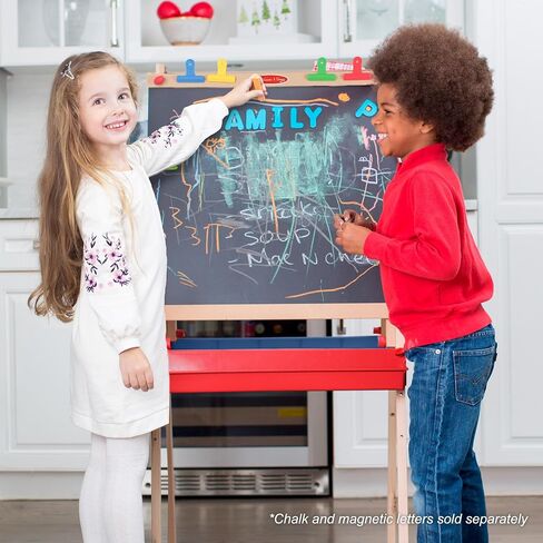 Melissa & Doug Deluxe Magnetic Standing Art Easel With Chalkboard, Dry-Erase Board, and 39 Letter and Number Magnets - FSC Certified in Saudi Arabia
