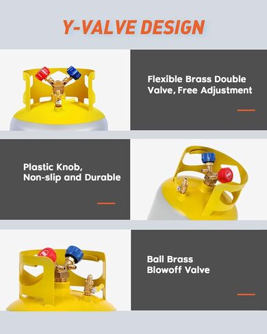 Refrigerant Recovery Cylinder Tank 30 LB Capacity Y-Valve Liquid/Vapor Recovery Can Reusable Save without Float Switch for R22/R134A/R410A Gray Yellow in Saudi Arabia