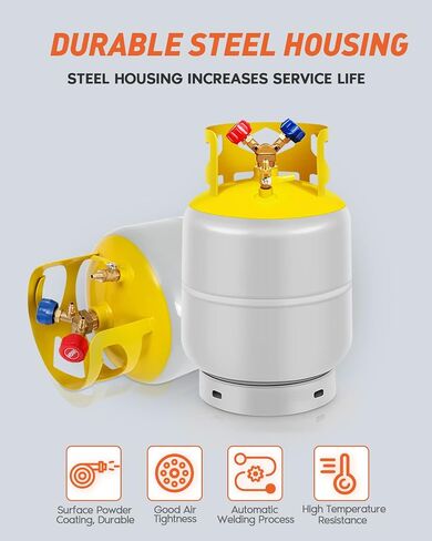 Refrigerant Recovery Cylinder Tank 30 LB Capacity Y-Valve Liquid/Vapor Recovery Can Reusable Save without Float Switch for R22/R134A/R410A Gray Yellow in Saudi Arabia
