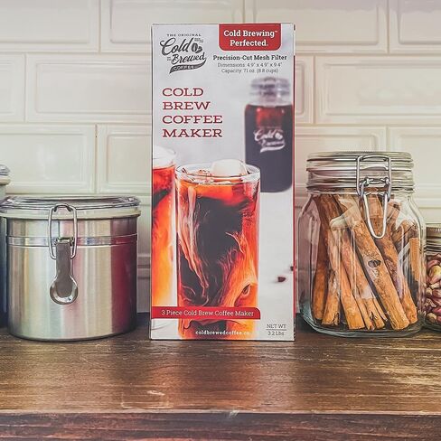 ماكينة تحضير القهوة الباردة من شركة The Original Cold Brewed Coffee Co. - وعاء ماسون أنيق عتيق بسعة 2 لتر، وفلتر مقطوع بدقة وغطاء مزلاج. in Saudi Arabia