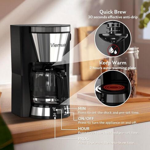QIAYA 10-Cup Electric Programmable Coffee Maker, Automatic Drip Black Cafe-Maker with Timer, Auto Shut Off/Smart Anti-Drip System/Keep-warm Plate in Saudi Arabia