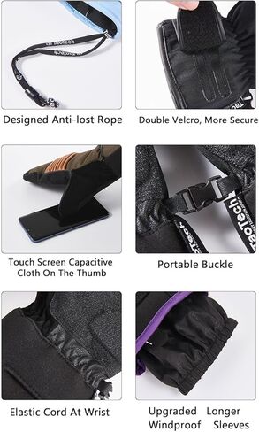 قفازات TaoTech للأطفال للتزلج على الجليد، قفازات من البولي يوريثان، قفازات مقاومة للماء وحماية من البرد للأطفال والأولاد والبنات ورياضات التزلج على الجليد في الهواء الطلق (S، Snowsaurus/أخضر) in Kuwait