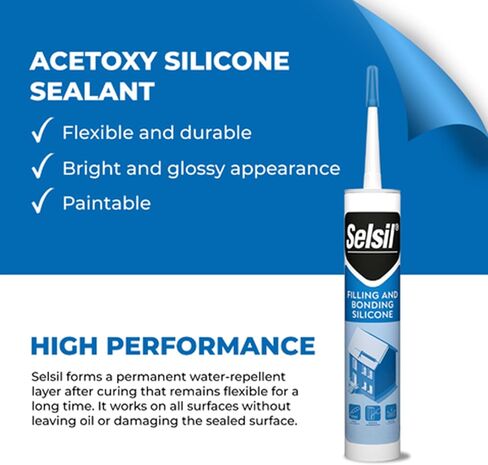 Selsil Clear 100% Silicone Sealant - Filling and Bonding Silicone Caulk - Clear Silicone Sealant Waterproof - Clear Sealant - Great Elasticity, Solvent Free, 10.5 Fl Oz. (310 ml) Cartridge, 1pc in Saudi Arabia