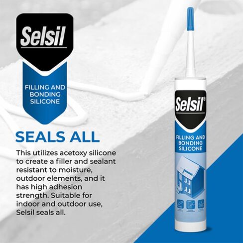 Selsil Clear 100% Silicone Sealant - Filling and Bonding Silicone Caulk - Clear Silicone Sealant Waterproof - Clear Sealant - Great Elasticity, Solvent Free, 10.5 Fl Oz. (310 ml) Cartridge, 1pc in Saudi Arabia