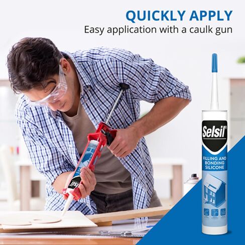 Selsil Clear 100% Silicone Sealant - Filling and Bonding Silicone Caulk - Clear Silicone Sealant Waterproof - Clear Sealant - Great Elasticity, Solvent Free, 10.5 Fl Oz. (310 ml) Cartridge, 1pc in Saudi Arabia