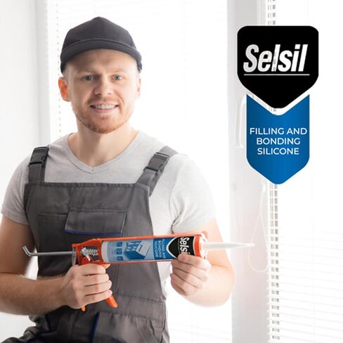Selsil Clear 100% Silicone Sealant - Filling and Bonding Silicone Caulk - Clear Silicone Sealant Waterproof - Clear Sealant - Great Elasticity, Solvent Free, 10.5 Fl Oz. (310 ml) Cartridge, 1pc in Saudi Arabia