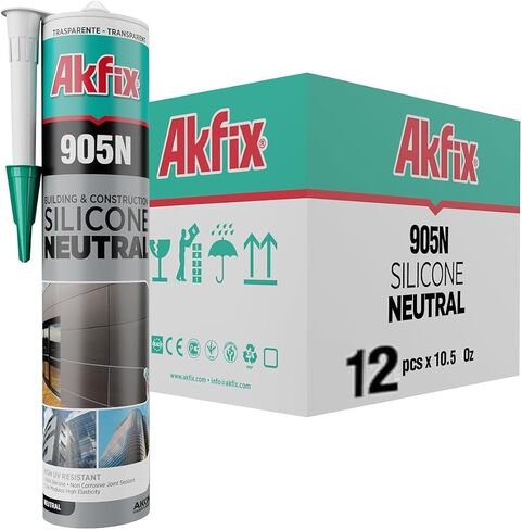 Akfix 918N سدادة سيليكون رمادية 100% للمطبخ والحمام (1x10.5 أونصة سائلة) - خالية من المذيبات، رائحة منخفضة، مقاومة للأشعة فوق البنفسجية والماء، معالجة سريعة، قابلة للطلاء، مانع تسرب سيليكون عالي المرونة | رمادي، 1 حزمة in Kuwait
