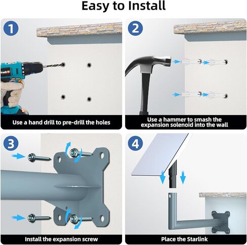 Starlink Long Wall Mount, Starlink Mounting Kit for Starlink Internet Kit Satellite, Roof Pole Mount Long Wall Mount for Starlink, Compatible with V2 Rectangular Dish, Versatile Mounting Solution in Kuwait