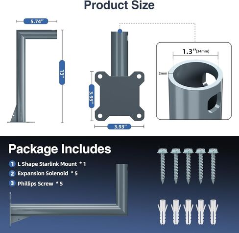 Starlink Long Wall Mount, Starlink Mounting Kit for Starlink Internet Kit Satellite, Roof Pole Mount Long Wall Mount for Starlink, Compatible with V2 Rectangular Dish, Versatile Mounting Solution in Kuwait