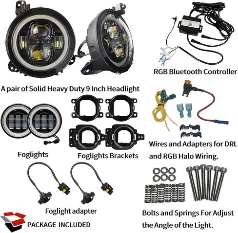 WOLUEN For Je ep JL RGB Halo المصابيح الأمامية ومصابيح الضباب - مصابيح أمامية LED RGB هالو فائقة السطوع 9 بوصة، ضباب RGB 4 بوصة لـ 2018-2023+ Wrangler JL Sahara Rubicon 2020-2023+ Gladiator JT in Saudi Arabia