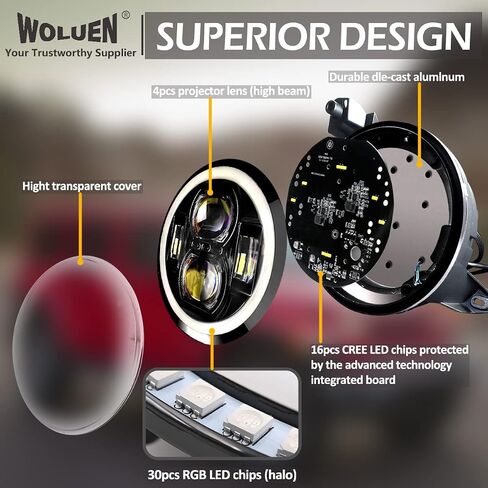 WOLUEN For Je ep JL RGB Halo المصابيح الأمامية ومصابيح الضباب - مصابيح أمامية LED RGB هالو فائقة السطوع 9 بوصة، ضباب RGB 4 بوصة لـ 2018-2023+ Wrangler JL Sahara Rubicon 2020-2023+ Gladiator JT in Saudi Arabia