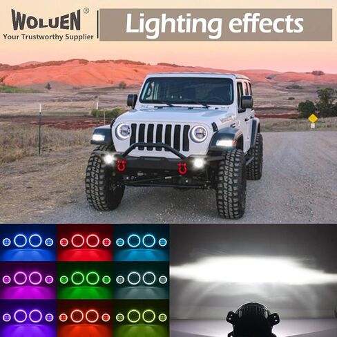WOLUEN For Je ep JL RGB Halo المصابيح الأمامية ومصابيح الضباب - مصابيح أمامية LED RGB هالو فائقة السطوع 9 بوصة، ضباب RGB 4 بوصة لـ 2018-2023+ Wrangler JL Sahara Rubicon 2020-2023+ Gladiator JT in Saudi Arabia