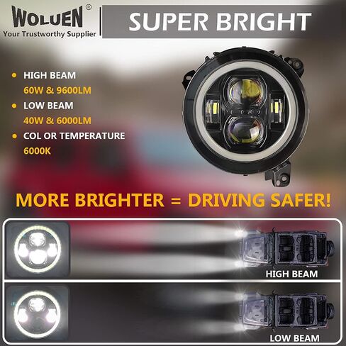 WOLUEN For Je ep JL RGB Halo المصابيح الأمامية ومصابيح الضباب - مصابيح أمامية LED RGB هالو فائقة السطوع 9 بوصة، ضباب RGB 4 بوصة لـ 2018-2023+ Wrangler JL Sahara Rubicon 2020-2023+ Gladiator JT in Saudi Arabia