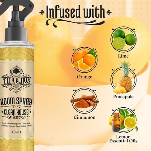 Ella & Iris Home Air Freshener Spray with Clean House Scent - Relaxing Citrus Mist for Home & Room Fragrance - Aromatherapy Benefits & Non-Toxic Air Freshener (8oz) in Saudi Arabia