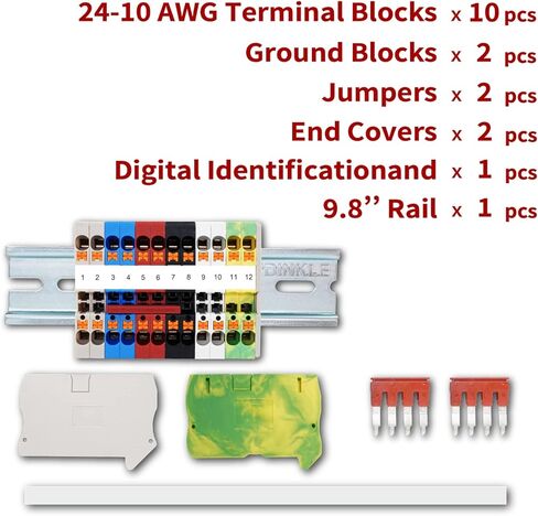مجموعة Dinkle DP4N DIN للسكك الحديدية 600 فولت 30 أمبير، موصل موصل سلكي، تصميم دفع سريع لكابل الأسلاك، العرض: 6.1 مم، مستخدم لإدارة الألوان مع 2 * تأريض in Kuwait
