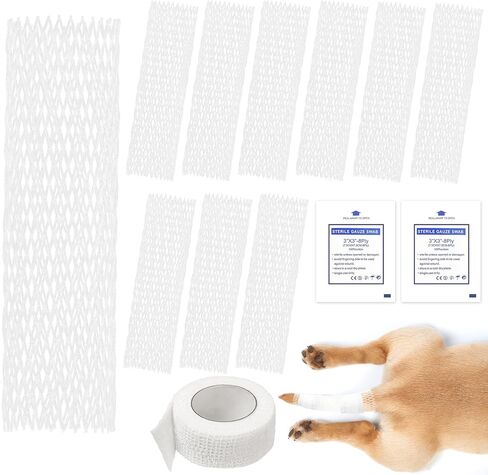 UNIFAMILY حامي ذيل الكلب، 10 قطع من ضمادات أنبوبية قابلة للتنفس للكلاب، ضمادة شبكية مرنة لتضميد الجروح، بالإضافة إلى وسادتي شاش وضمادة ذاتية اللصق للكلاب والقطط والحيوانات الأليفة الأخرى in Kuwait