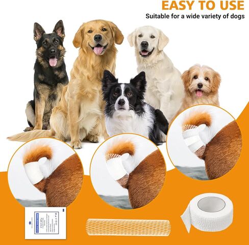 UNIFAMILY حامي ذيل الكلب، 10 قطع من ضمادات أنبوبية قابلة للتنفس للكلاب، ضمادة شبكية مرنة لتضميد الجروح، بالإضافة إلى وسادتي شاش وضمادة ذاتية اللصق للكلاب والقطط والحيوانات الأليفة الأخرى in Kuwait