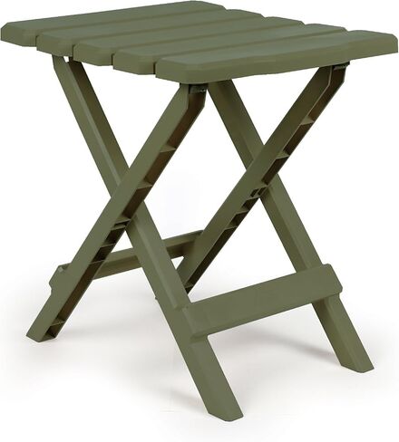 Camco Adirondack Portable Outdoor Camping Small Weatherproof Rustproof Durable Plastic Folding Side Table for Indoor and Outdoor Use, Taupe in Kuwait
