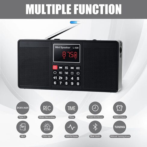 Leting Portable Radio with Bluetooth Speakers,Radios Porable AM FM Radio with 2 * 3W Stereo Speakers,Rechargeable Battery Operated Portabe Radio,Alarm Clock&Flashlight,Tape C& AM FM Radio (Gray) in Saudi Arabia