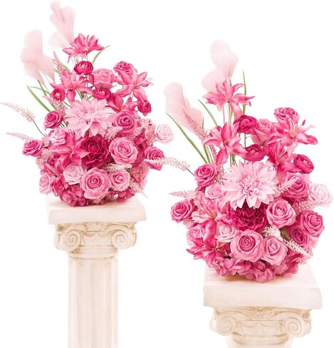 مجموعة زهور صناعية قائمة بذاتها من TINGE TIME مكونة من 2، قطعة مركزية للطاولة مع وسادة مطاطية، زهرة صناعية حريرية لمدخل الترحيب في الممر المركزي للزفاف (وردي أرجواني، قطعتان) in Kuwait