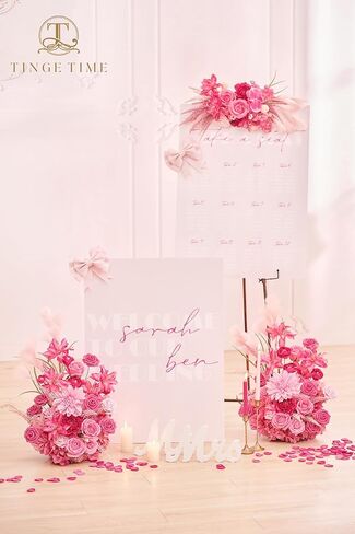 مجموعة زهور صناعية قائمة بذاتها من TINGE TIME مكونة من 2، قطعة مركزية للطاولة مع وسادة مطاطية، زهرة صناعية حريرية لمدخل الترحيب في الممر المركزي للزفاف (وردي أرجواني، قطعتان) in Kuwait