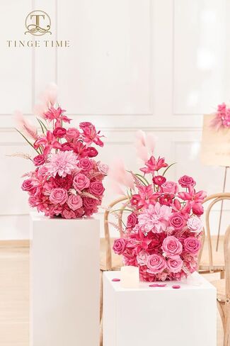 مجموعة زهور صناعية قائمة بذاتها من TINGE TIME مكونة من 2، قطعة مركزية للطاولة مع وسادة مطاطية، زهرة صناعية حريرية لمدخل الترحيب في الممر المركزي للزفاف (وردي أرجواني، قطعتان) in Kuwait