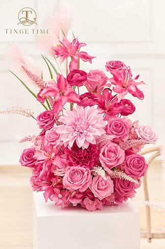 مجموعة زهور صناعية قائمة بذاتها من TINGE TIME مكونة من 2، قطعة مركزية للطاولة مع وسادة مطاطية، زهرة صناعية حريرية لمدخل الترحيب في الممر المركزي للزفاف (وردي أرجواني، قطعتان) in Kuwait