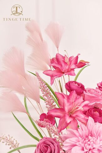 مجموعة زهور صناعية قائمة بذاتها من TINGE TIME مكونة من 2، قطعة مركزية للطاولة مع وسادة مطاطية، زهرة صناعية حريرية لمدخل الترحيب في الممر المركزي للزفاف (وردي أرجواني، قطعتان) in Kuwait