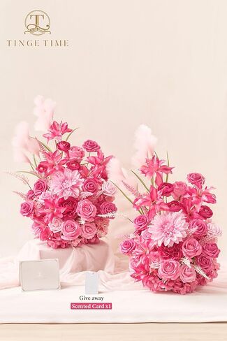 مجموعة زهور صناعية قائمة بذاتها من TINGE TIME مكونة من 2، قطعة مركزية للطاولة مع وسادة مطاطية، زهرة صناعية حريرية لمدخل الترحيب في الممر المركزي للزفاف (وردي أرجواني، قطعتان) in Kuwait