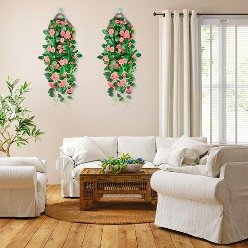 زهور صناعية معلقة من Shyshining، قطعتان من أسلاك الورد الاصطناعية المقاومة للأشعة فوق البنفسجية، نباتات معلقة على شكل كرمة للأماكن الداخلية والخارجية والحديقة والشرفة وديكور الحائط (بنفسجي) in Kuwait