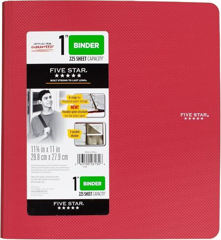Five Star 1 Inch 3 Ring Binder, Plastic, Red (38896) in Saudi Arabia
