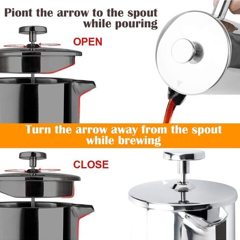 LANTE French Press Coffee Maker, Double Insulated 304 Stainless Steel Coffee Tea Maker 4 Level Filtration System, No Coffee Grounds, Rust-Free, Dishwasher Safe in Saudi Arabia