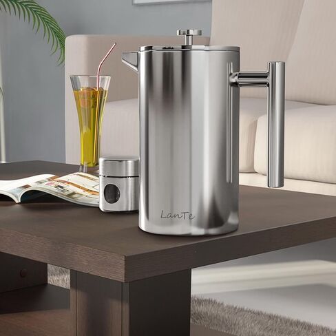 LANTE French Press Coffee Maker, Double Insulated 304 Stainless Steel Coffee Tea Maker 4 Level Filtration System, No Coffee Grounds, Rust-Free, Dishwasher Safe in Saudi Arabia