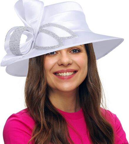 PGTEN Women Satin Dress Church Derby Hats w/Rhinestones - Elegant Headwear for Special Occasions in Saudi Arabia