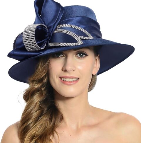 PGTEN Women Satin Dress Church Derby Hats w/Rhinestones - Elegant Headwear for Special Occasions in Saudi Arabia