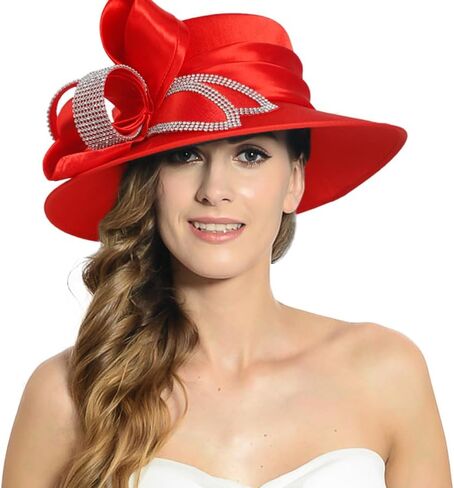 PGTEN Women Satin Dress Church Derby Hats w/Rhinestones - Elegant Headwear for Special Occasions in Saudi Arabia