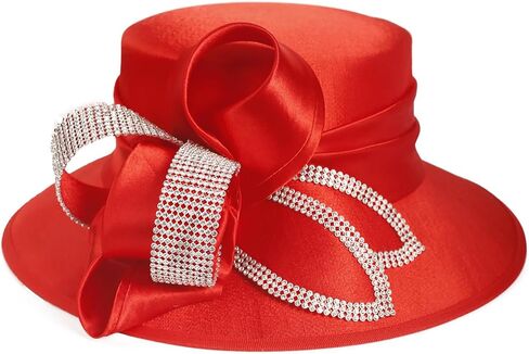 PGTEN Women Satin Dress Church Derby Hats w/Rhinestones - Elegant Headwear for Special Occasions in Saudi Arabia