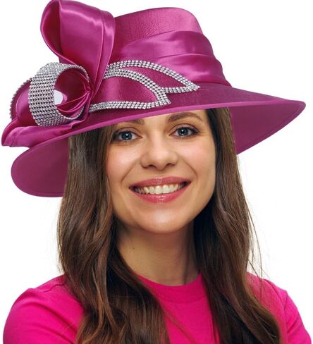 PGTEN Women Satin Dress Church Derby Hats w/Rhinestones - Elegant Headwear for Special Occasions in Saudi Arabia