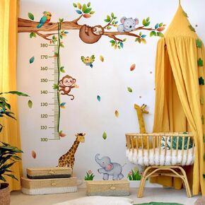 Joyartu 3 Sheets Jungle Animals Tree Wall Decals Giraffe & Monkeys Kids Height Wall Stickers Baby Nursery Kids Bedroom Living Room Wall Decor(11.8 x 35.4 inches Each) in Kuwait