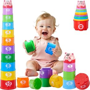 Baby Stacking Cups, Sorting Stacking Toys for Toddlers 1-3 Nesting Stackable Block with Number Montessori Toys for 1 Year Old Educational Sand Bath Birthday Gift for 6 9 12 18 Month Boy Girl in Kuwait