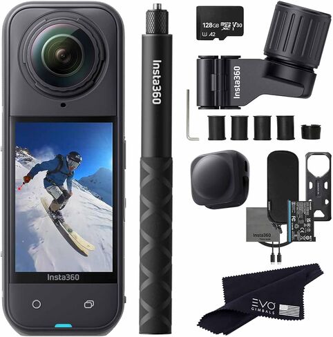 Insta360 X5 Skiing Bundle-8K مقاومة للماء 360 درجة مع مستشعرات 1/1.28 بوصة 48 ميجابكسل، فيديو 8K 360 HDR، 72 ميجابكسل، عدسة واحدة 4K | تتضمن الحزمة حامل عمود التزلج، عصا سيلفي غير مرئية، غطاء عدسة (بدون بطاقة) in Kuwait