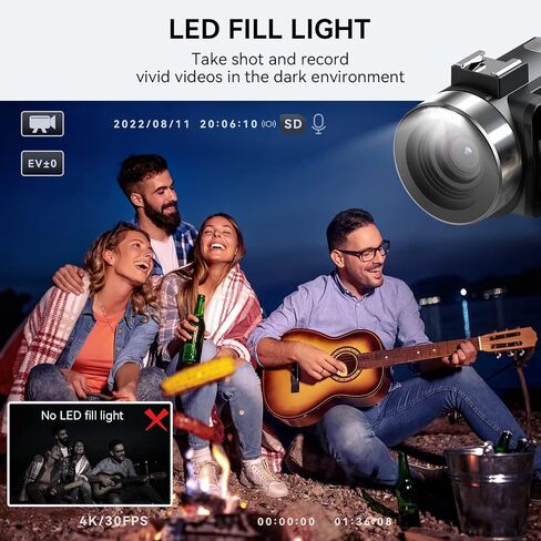 كاميرا فيديو بدقة 4K بدقة 48 ميجابكسل وتكبير رقمي 16X وشاشة دوران 3 بوصات وكاميرات تسجيل فيديو بزاوية 270 درجة لكاميرا فيديو مدمجة على YouTube مع بطاريتين وبطاقة SD سعة 32 جيجابايت وجهاز تحكم عن بعد وشاحن in Kuwait