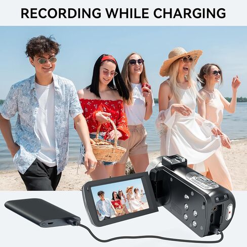 كاميرا فيديو بدقة 4K بدقة 48 ميجابكسل وتكبير رقمي 16X وشاشة دوران 3 بوصات وكاميرات تسجيل فيديو بزاوية 270 درجة لكاميرا فيديو مدمجة على YouTube مع بطاريتين وبطاقة SD سعة 32 جيجابايت وجهاز تحكم عن بعد وشاحن in Kuwait