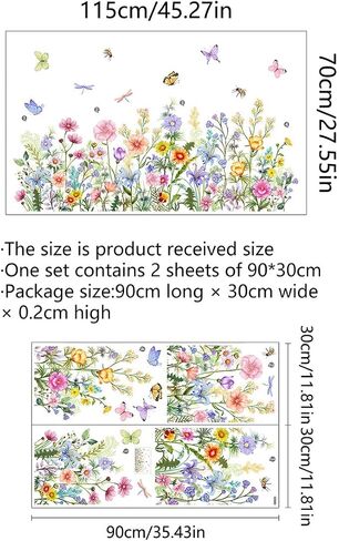 2 ورقة حديقة عملاقة زهرة جدار الشارات 35.43 "× 11.81" زهرة برية ديزي الزهور الفراشات النحل اليعسوب الزجاج ملصقات الحائط يتم تقشيرها وعصا فيلم الفتيات غرفة نوم غرفة المعيشة الحضانة ديكور in Saudi Arabia