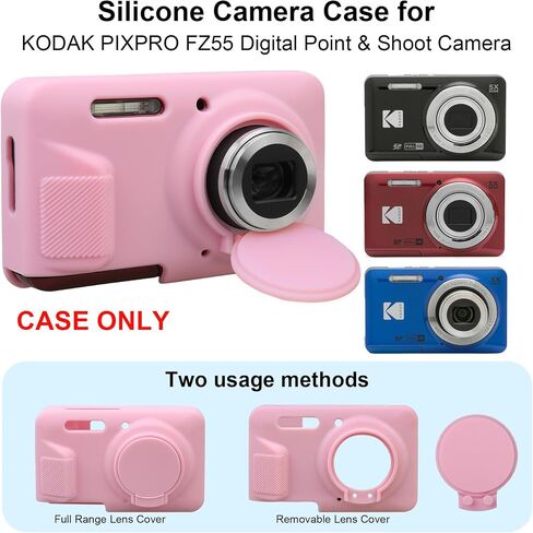 حافظة RAIALL لكاميرا KODAK PIXPRO FZ55 الرقمية، حافظة واقية من السيليكون الناعم لكاميرا تسجيل الفيديو KODAK PIXPRO FZ55، حافظة كاميرا FZ55 خفيفة الوزن ومقبض جلد الجسم، وردي in Kuwait